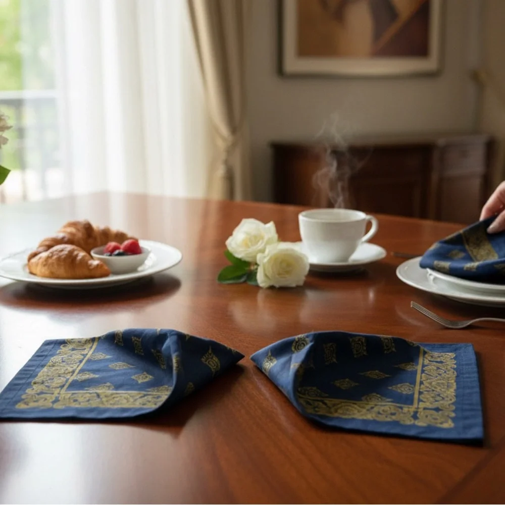 Williams Sonoma Elegant Navy and Gold Table Napkins
